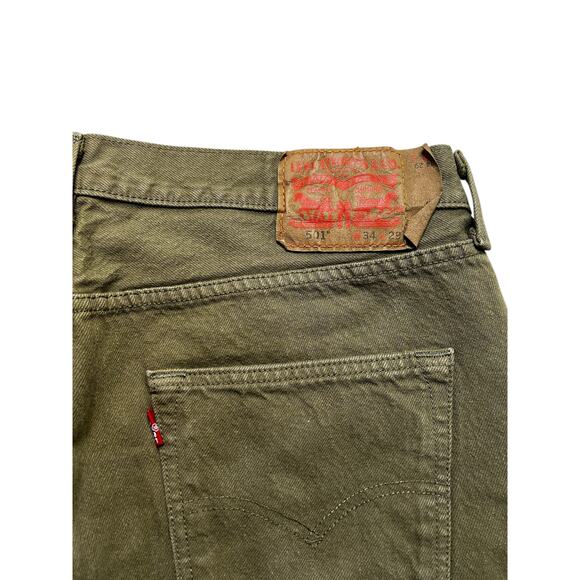 Levis 501 Jeans Mens 34x29 Green Button Fly Straight Fit Denim Waterless Casual - Picture 5 of 13